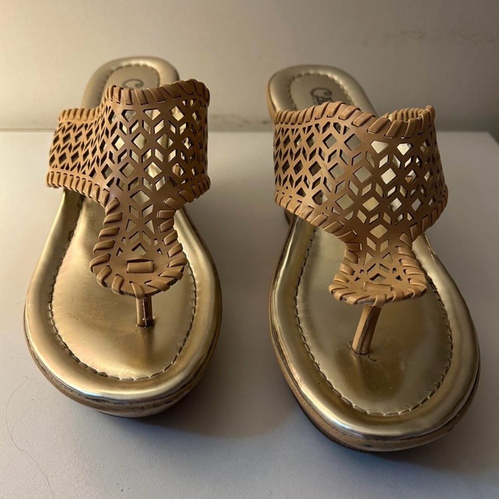Carlos by Carlos Santana Tan and Gold Sandals